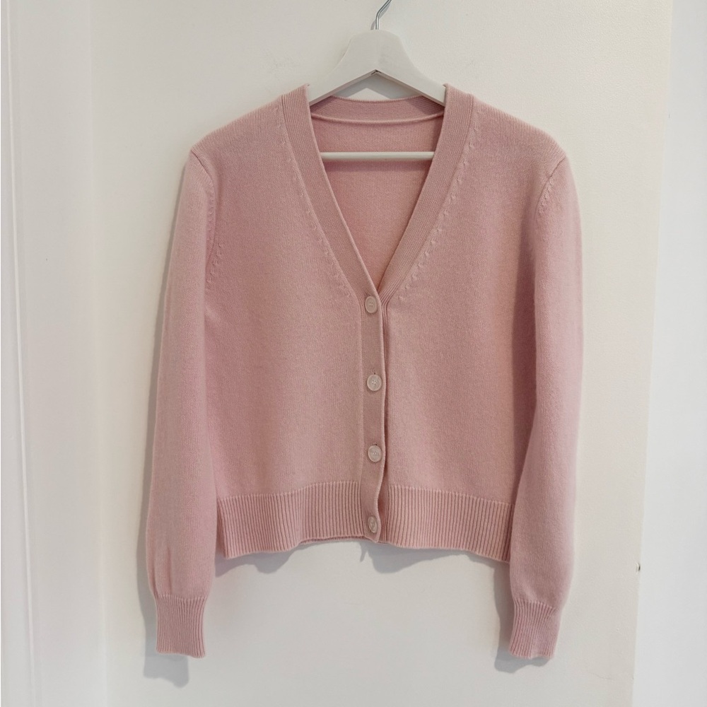 Soft Pale Pink Cashmere V-Neck Cardigan Crop S
